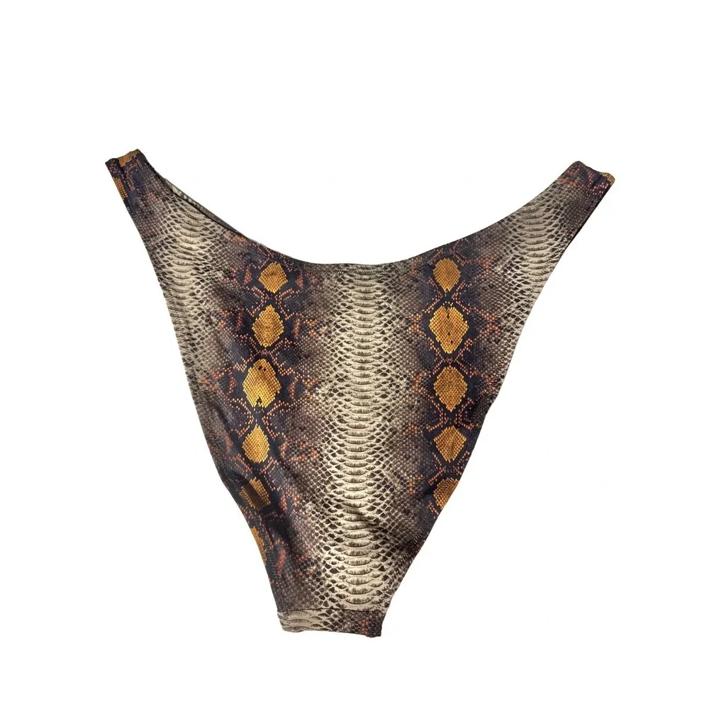 Skims High Leg Bikini Bottom Brown Desert Snake Print Swim Stretch Size 4X NWT
